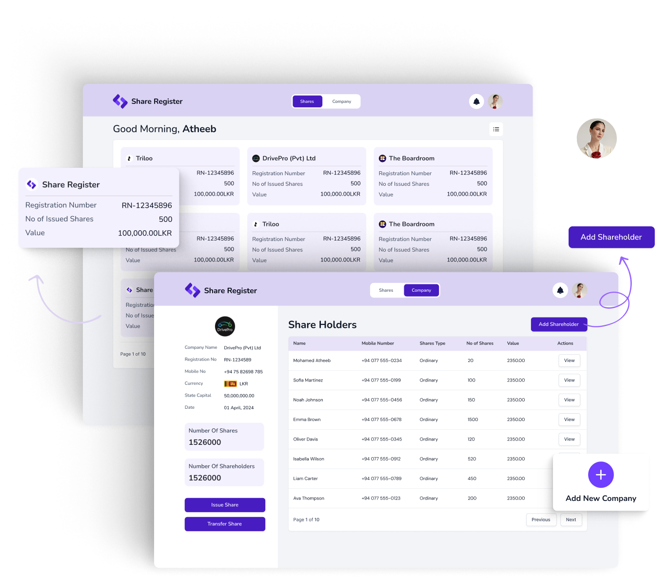 Share Register dashboard preview